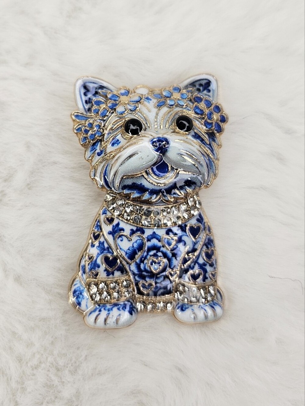 Blue Floral Dog Pin Brooch -  NWOT
